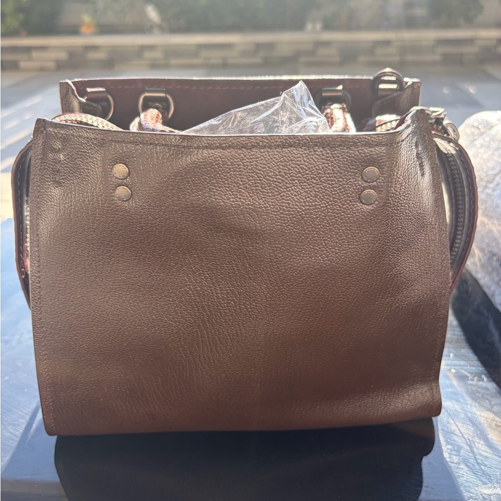 Brown Coach Reimagined Rogue 25 Bowler with Snake Skin accent